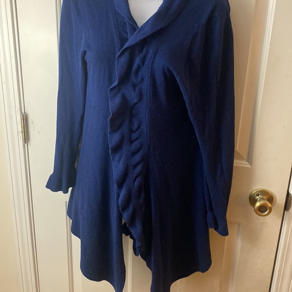 Long ruffled cardigan navy blue - Picture 3 of 7